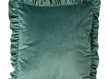 Poszewka welwetowa 45x45 jednokolorowa VELVET 25 ciemna mięta z falbanami