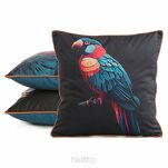 Poszewka welwetowa 45x45 VELVET 23 czarna z designerskim niebieskim wzorem botanicznym obszyta lamówką - 3