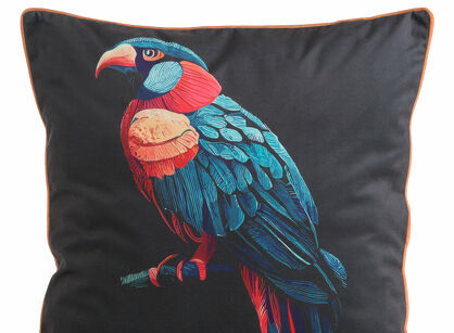 Poszewka welwetowa 45x45 VELVET 23 czarna z designerskim niebieskim wzorem botanicznym obszyta lamówką