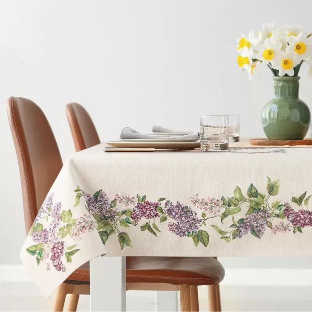 Obrus gobelinowy 140x180 1424 naturalny z nadrukiem kwiatów bzu