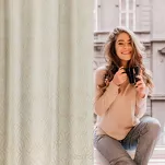 Zasłona na przelotkach 140x250 ARETA welwetowa kremowa ze srebrno złotym nadrukiem w stylu boho - 13