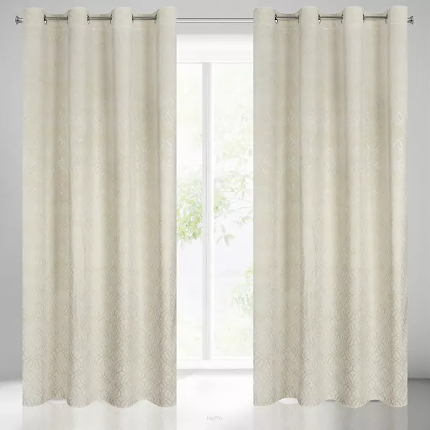 Zasłona na przelotkach 140x250 ARETA welwetowa kremowa ze srebrno złotym nadrukiem w stylu boho