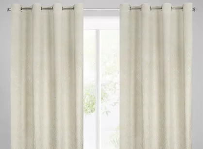 Zasłona na przelotkach 140x250 ARETA welwetowa kremowa ze srebrno złotym nadrukiem w stylu boho
