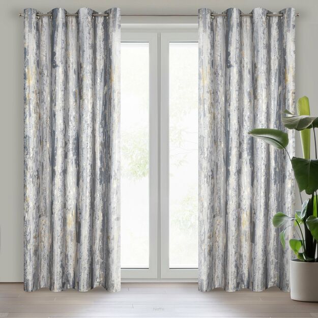 Zasłona na przelotkach 140x250 GRACE welwetowa srebrna z metalicznym nadrukiem