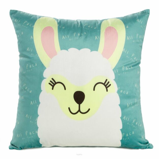 Poszewka welwetowa 45x45 KIDS 2B dziecięca turkusowa z wzorem lamy