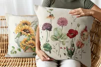 Poszewka gobelinowa 45x45 1239 popielata z wzorem kwiatów polnych - 2