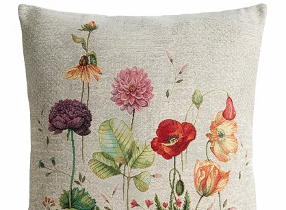 Poszewka gobelinowa 45x45 1239 popielata z wzorem kwiatów polnych