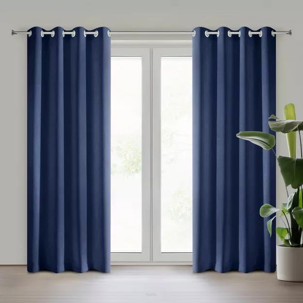 Zasłona na przelotkach 140x250 RITA jednokolorowa granatowa z miękkiej tkaniny