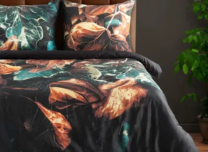 Pościel z makosatyny 160x200 EVA 16 Eva Minge czarna z designerskim wzorem z kolekcji Premium