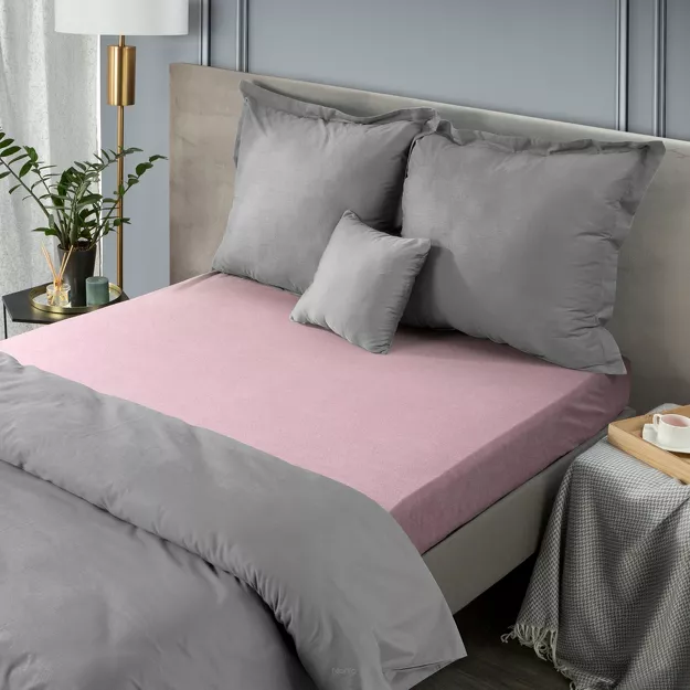 Prześcieradło z bawełny frotte z gumką pudrowe 140x200 Design 91