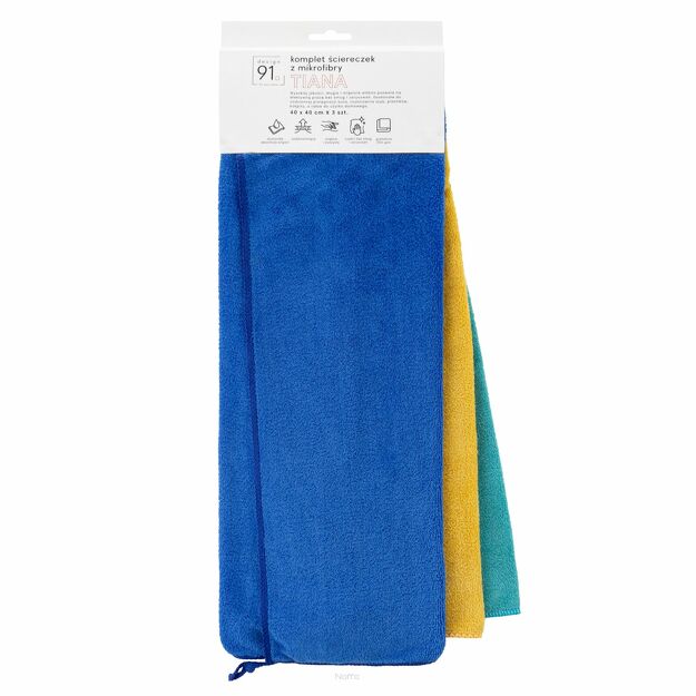 Komplet ściereczek 3x40x40 TIANA turkusowe musztardowe z mikrofibry Design 91