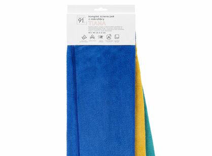 Komplet ściereczek 3x40x40 TIANA turkusowe musztardowe z mikrofibry Design 91