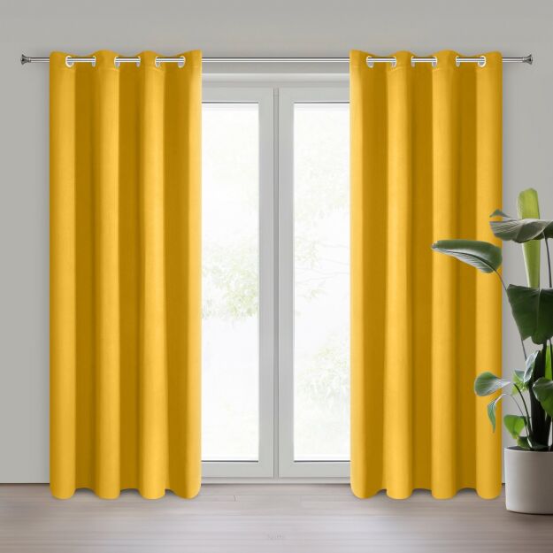 Zasłona gotowa na przelotkach 135x250 PARISA zaciemniająca musztardowa jednokolorowa Design 91