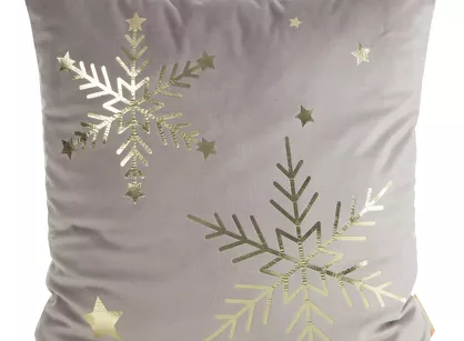 Poszewka świąteczna 45x45 237A welwetowa beżowa z motywem szampańskiej śnieżynki