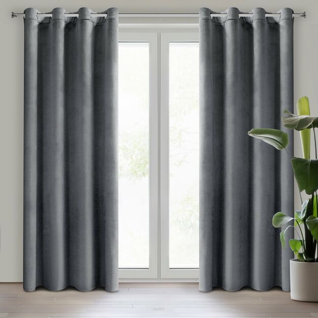 Zasłona na przelotkach 140x250 MELANIE welwetowa grafitowa o aksamitnej strukturze