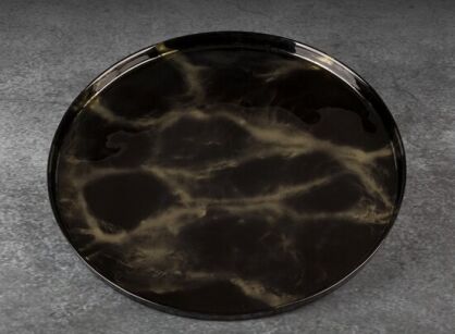 Patera dekoracyjna szklana fi 33x2 ADA czarna złota z marmurkowym wzorem