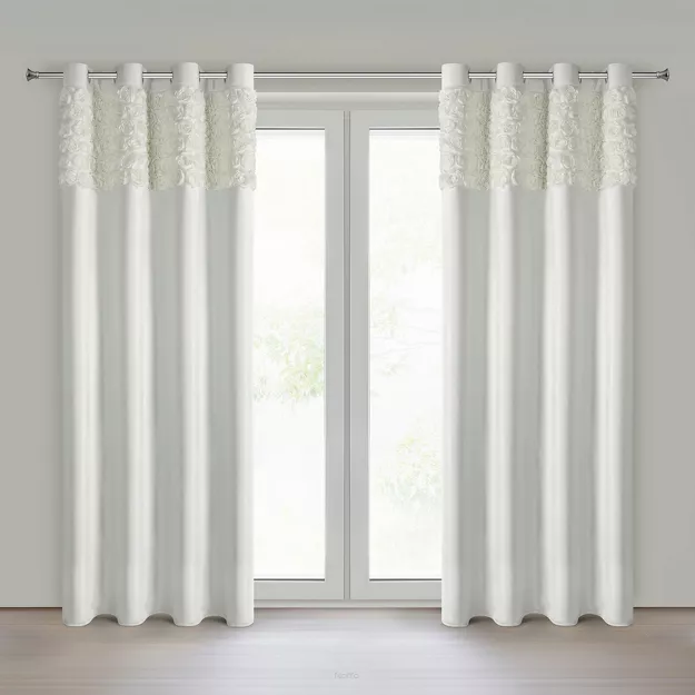 Zasłona na przelotkach 140x250 ROSES 13 Eva Minge welwetowa kremowa aplikacja róż 3D