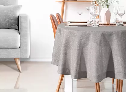 Obrus fi 180 BIANCA 2 srebrny zdobiony kantą z wplecioną nicią srebrną Diva Line