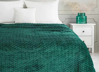 Koc na fotel 70x160 CINDY 6 ciemna zieleń puszysty w drobny wzór Design 91