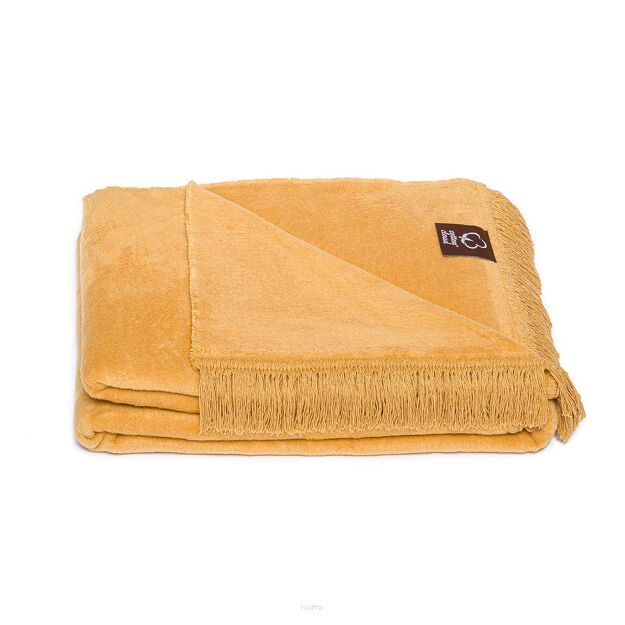 Koc bawełniany 150x200 0293-26 cafe latte miodowy gładki z frędzlami