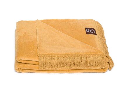 Koc bawełniany 150x200 0293-26 cafe latte miodowy gładki z frędzlami