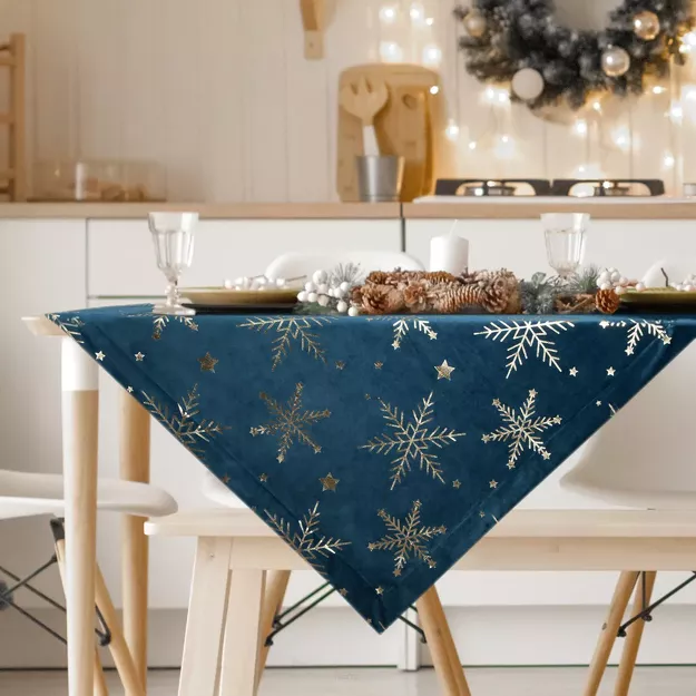 Nakładka świąteczna 85x85 11A welwetowa granatowa w śnieżynki