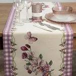 Bieżnik gobelinowy 45x140 1225 naturalny z wzorem botanicznym i fioletową kratką - 4