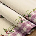 Bieżnik gobelinowy 45x140 1225 naturalny z wzorem botanicznym i fioletową kratką - 3