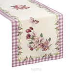 Bieżnik gobelinowy 45x140 1225 naturalny z wzorem botanicznym i fioletową kratką - 5