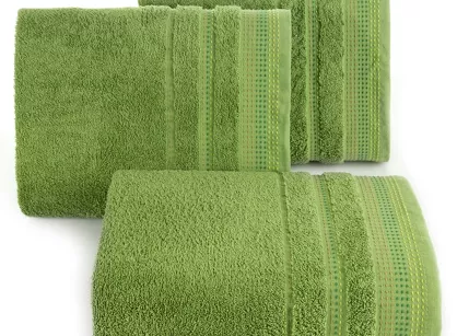 Ręcznik 70 x140 POLA zielony z kolorową bordiurą zakończoną stebnowaniem 500 g/m2