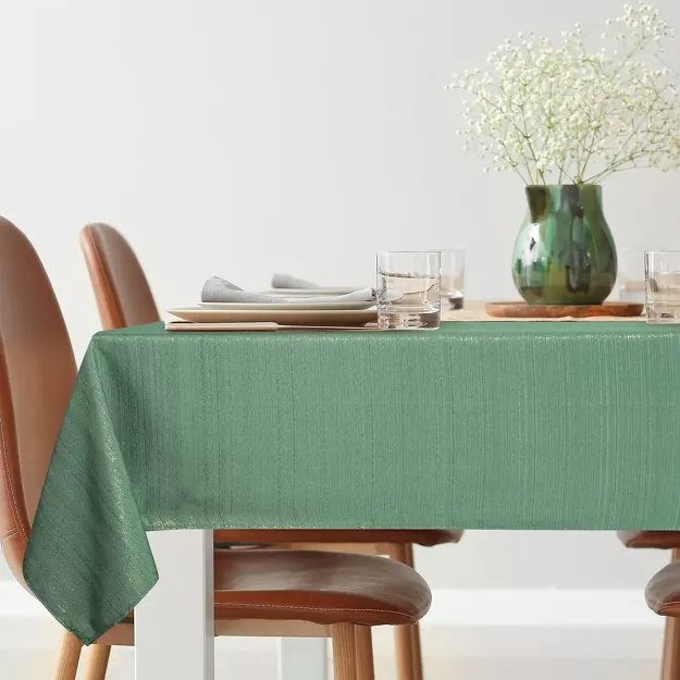 Obrus 140x260 GLAMO zielony z przetykaną błyszczącą złotą nicią