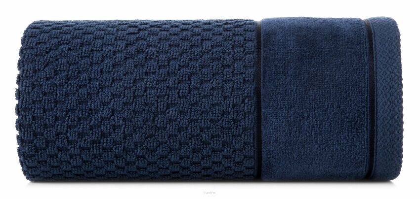 Ręcznik 50x90 FRIDA granatowy z fakturą kosteczki i szeroką welurową bordiurą 500 g/m2