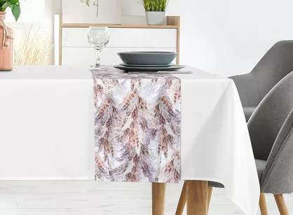 Obrus 140x220 z bieżnikiem 33x220 ANITA 4 biały z wzorem trawy pampasowej