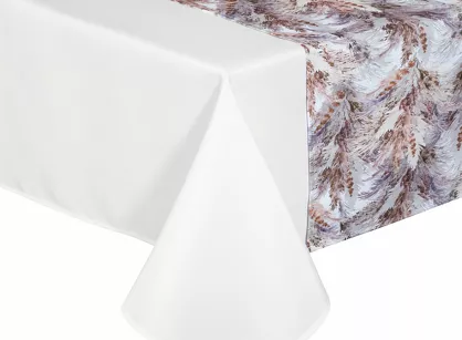 Obrus 140x220 z bieżnikiem 33x220 ANITA 4 biały z wzorem trawy pampasowej