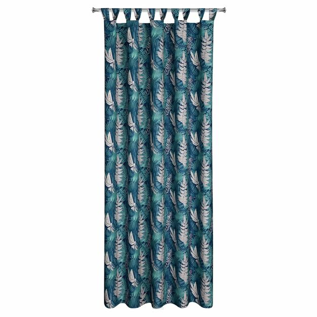 Zasłona na taras 155x220 GARDEN 9 turkusowa na szelkach zapinanymi na rzepy wodoodporna z motywem botanicznym