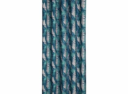 Zasłona na taras 155x220 GARDEN 9 turkusowa na szelkach zapinanymi na rzepy wodoodporna z motywem botanicznym