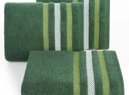 Ręcznik bawełniany 50x90 GRACJA zielony z welurową bordiurą w 3 pasy z dodatkiem lśniącej nici