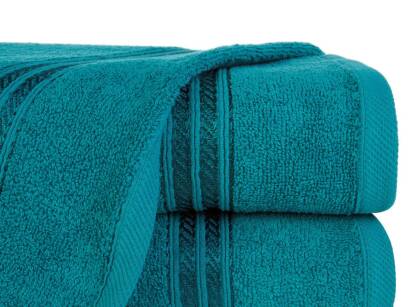 Ręcznik bawełniany 70x140 LORI turkusowy z delikatną bordiurą z błyszczącą nicią 