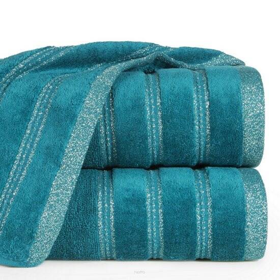 Ręcznik bawełniany 70x140 GLORY 1 ciemny turkus z welurową bordiurą i srebrną nicią