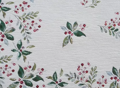 Obrus świąteczny 140x180 1313 gobelinowy z szenili naturalny zielony wzór świąteczny