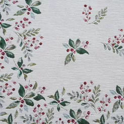 Obrus świąteczny 140x180 1313 gobelinowy z szenili naturalny zielony wzór świąteczny