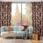 Zasłona na taśmie 140x270 PEONIA bordowa z wzorem kwiatów piwonii efekt 3D - 15