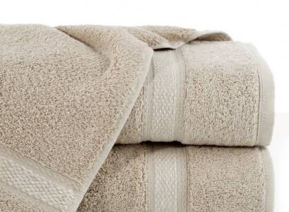Ręcznik bawełniany 70x140 ALTEA beżowy z bordiurą w stylu eko z melanżowym pasem