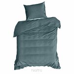 Pościel satynowa 140x200 VERA jednokolorowa gładka morska w prążki - 6