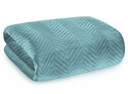 Narzuta welwetowa 200x220 SOFIA miętowa pikowana w gęstą jodełkę