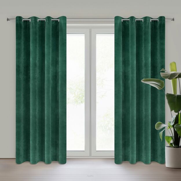 Zasłona na przelotkach 140x250 VILLA welwetowa ciemna zieleń o aksamitnej strukturze