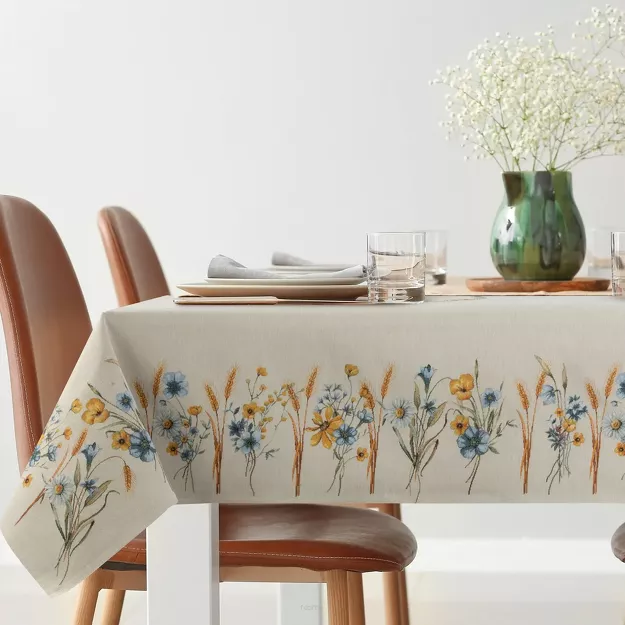 Obrus gobelinowy 140x180 61 naturalny z wzorem kwiatów polnych