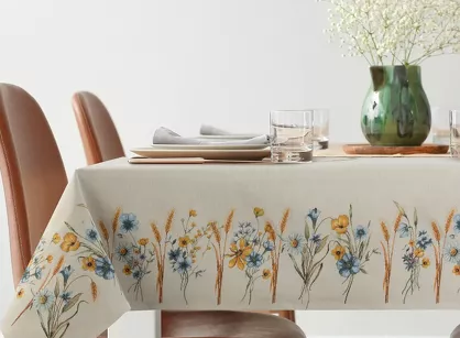 Obrus gobelinowy 140x180 61 naturalny z wzorem kwiatów polnych