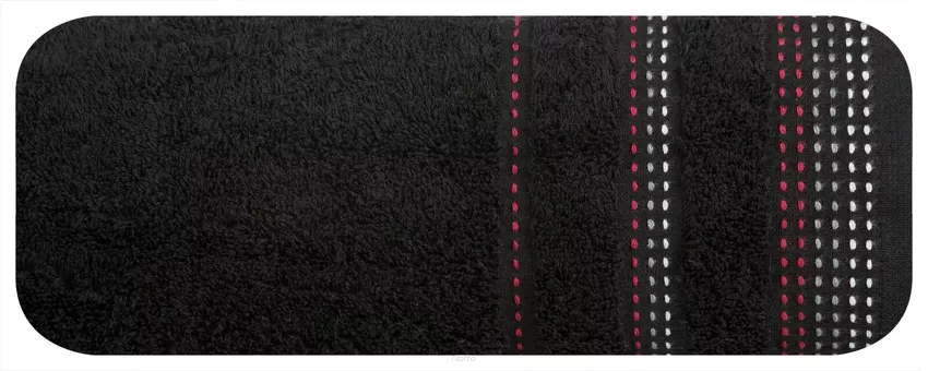 Ręcznik 30x50 POLA czarny z kolorową bordiurą zakończoną stebnowaniem 500 g/m2