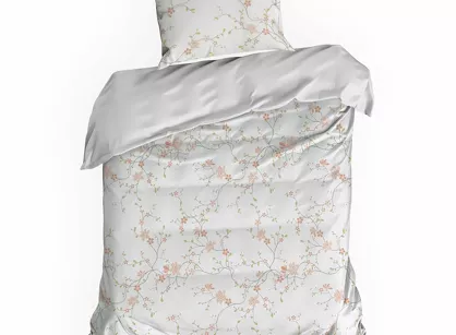 Pościel bawełniana 140x200 SONIA 37 biała z wzorem delikatnych jasno różowych kwiatków